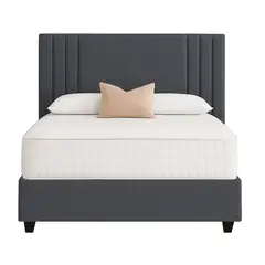 GENERICO - Cama Tapizada Listón Alba Gris Oscuro 2 Plazas