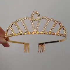 GENERICO - Corona tiara dorada mediana cumpleaños princesa Sky