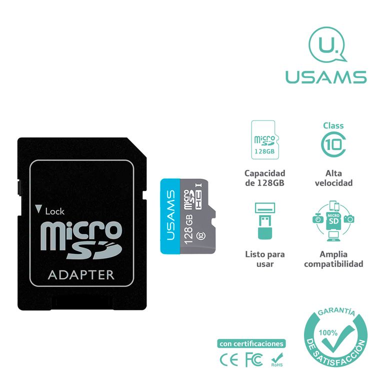 Tarjeta Memoria Micro SD HighSpeed 128 Gb + Adaptador