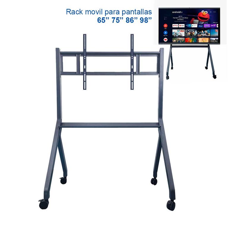 RACK MÓVIL PEDESTAL para PDI/ TVs 55", 65”, 75”，86”, 98” (Plata mate)