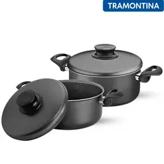 TRAMONTINA - Juego de ollas de Aluminio París Negro x 2 piezas -Tramontina