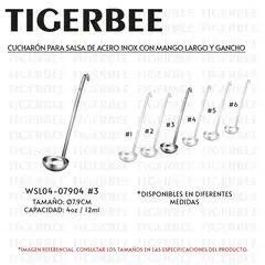 TIGERBEE - CUCHARÓN PARA SALSA DE ACERO INOX CON MANGO LARGO Y GANCHO DE 4oz
