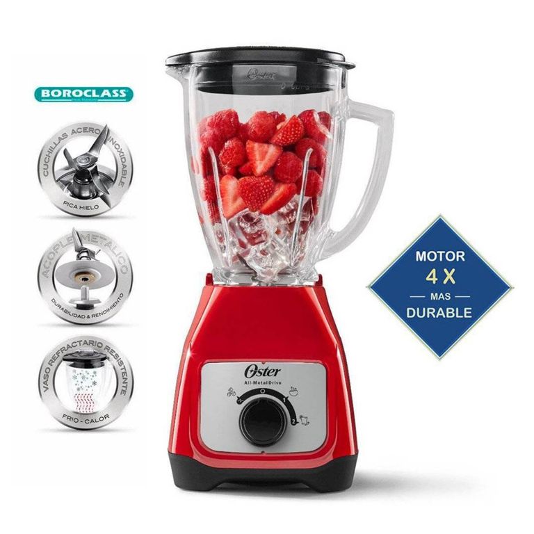 Licuadora 2V con perrilla y Vaso de Vidrio 15lt BLSTKAG-RRD 500W ROJA