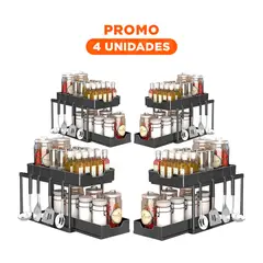 GENERICO - Pack4 Repisa Ligera Resistente 2 Compartimientos en Negro