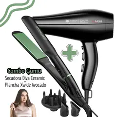 GAMA - Combo Secadora Diva Ceramic + Plancha Xwide Avocado