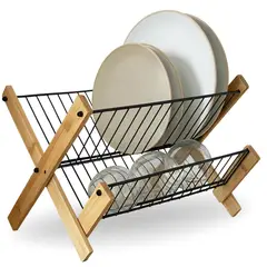 MINARI - Escurridor Estante Organizador de Platos Plegable Madera 10E
