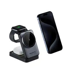 GENERICO - Cargador inalámbrico magnético 3 en 1 de 15 W plegable
