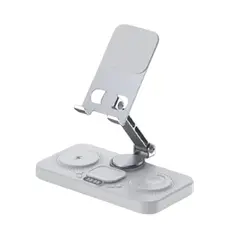 GENERICO - Cargador inalámbrico multiple 6 en 1 con base giratoria tablet blanco