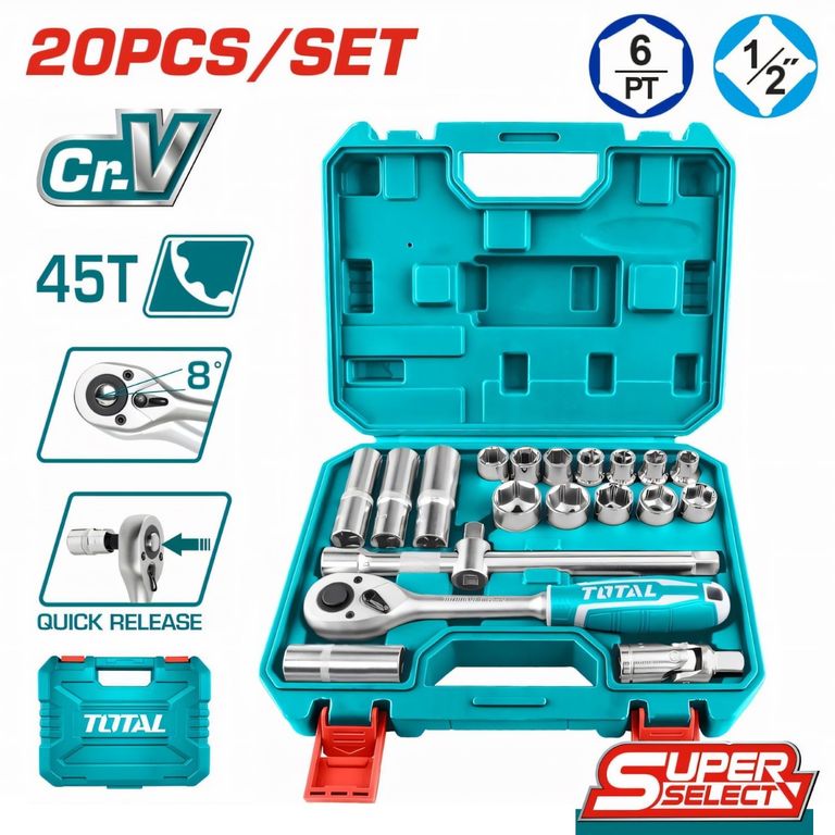 Set 20 Piezas De Media Pulgada Con Maletín Industrial Ratchet - THT121201