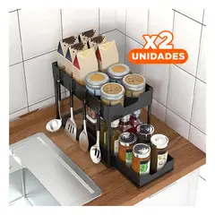 GENERICO - Pack2 Estante Almacenamiento de 2 N Negro Y+Regalo Stickers