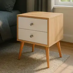 GENERICO - Velador Vintage Mesa De Noche 2 Cajones Duna y Blanco