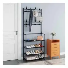 GENERICO - Pack4 Rack con Ganchos Modelo Derecho 4 N en Negro