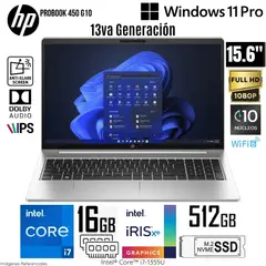 HP - Laptop ProBook 450 G10 Intel Core i7-1355U 16GB RAM 512GB SSD 15.6" FHD WIN 11 Pro - 7Z7H9LT