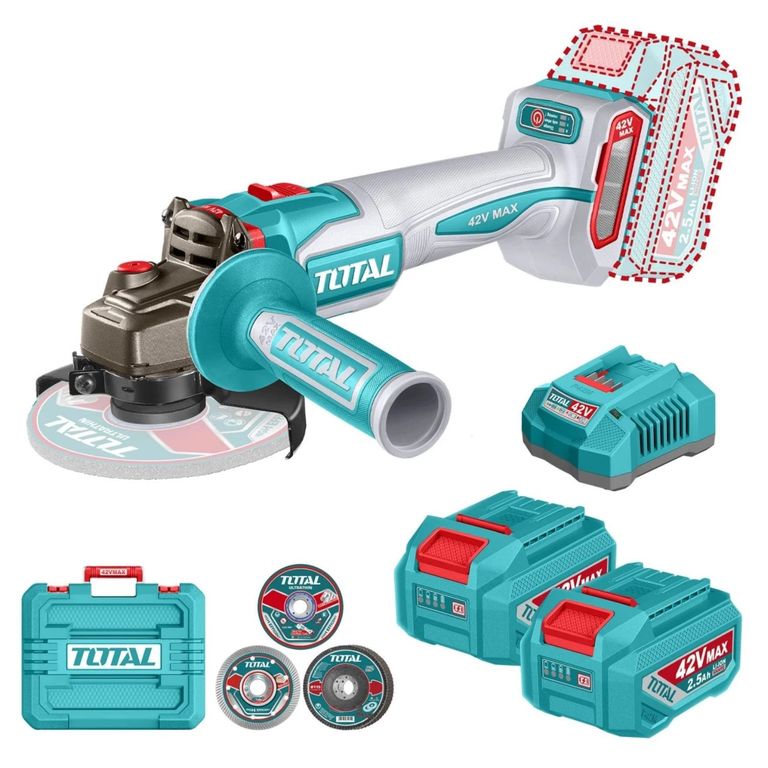 Amolador Inalámbrica 1280W 4-1/2" + 2 Batería y Cargador 42v Total
