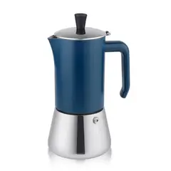 GENERICO - Cafetera Moka 6 Tazas Acero Inoxidable Azul/Plateado 300 ml