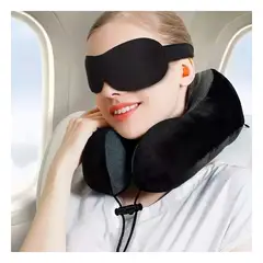 GENERICO - Pack2 Almohada de Viajes en Color Negro Y+Regalo Stickers