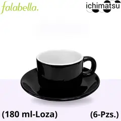 ICHIMATSU - Taza con plato de Loza Negro 180 ml (6 oz) X6-Pzs.