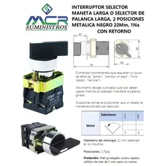 CHINT - INTER SELECTOR MANETA LARGA 2POSIC METAL NEGRO 22Mm 2Na RETORNO