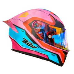 CES - CASCO MOTO BIHR ROSA VERDE MATE DOBLE CERTIFICADO