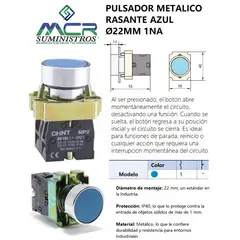 CHINT - INTERRUPTOR DE BOTON O PULSADOR METALICO RASANTE AZUL Ø22Mm 1NA