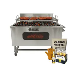 THE GRILL SHOP - Caja China Parrillera XXL Inox con Visor+Cerveza+Carbon+Guantes