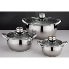 GENERICO - SET JUEGO DE OLLAS DE ACERO INOXIDABLE KAISA VILLA – 3 PIEZAS PREMIUM