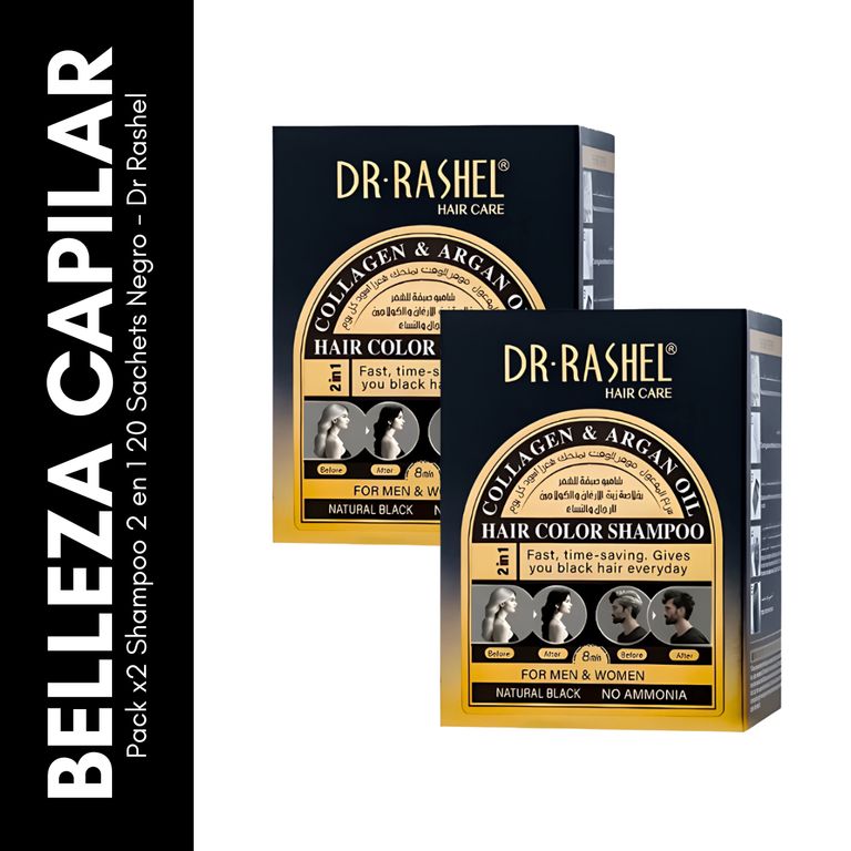 Pack x2 Shampoo 2 en 1 10 Sachet Negro - Dr Rashel