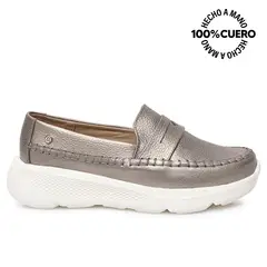 VIALE - Zapato Mocasín Casual SHAM-2511 PlataQuem Cuero