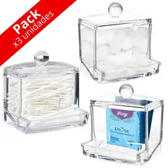 MINARI - Pack x3 Organizador Acrílico Dispensador de Hisopos A170