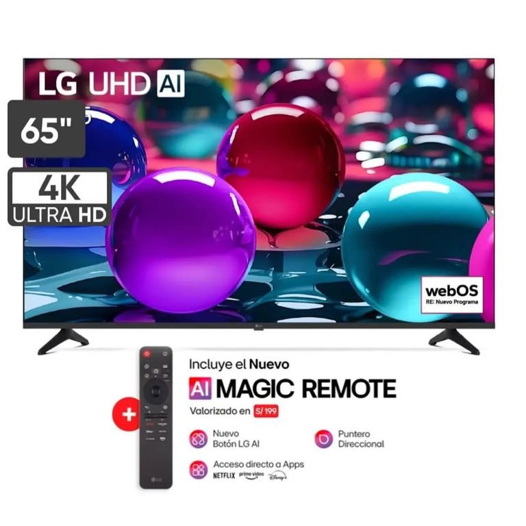 Televisor Smart TV Led Uhd 65" 4K Thinq AI 65UA7300 2025 + Control Magic Thinq IA