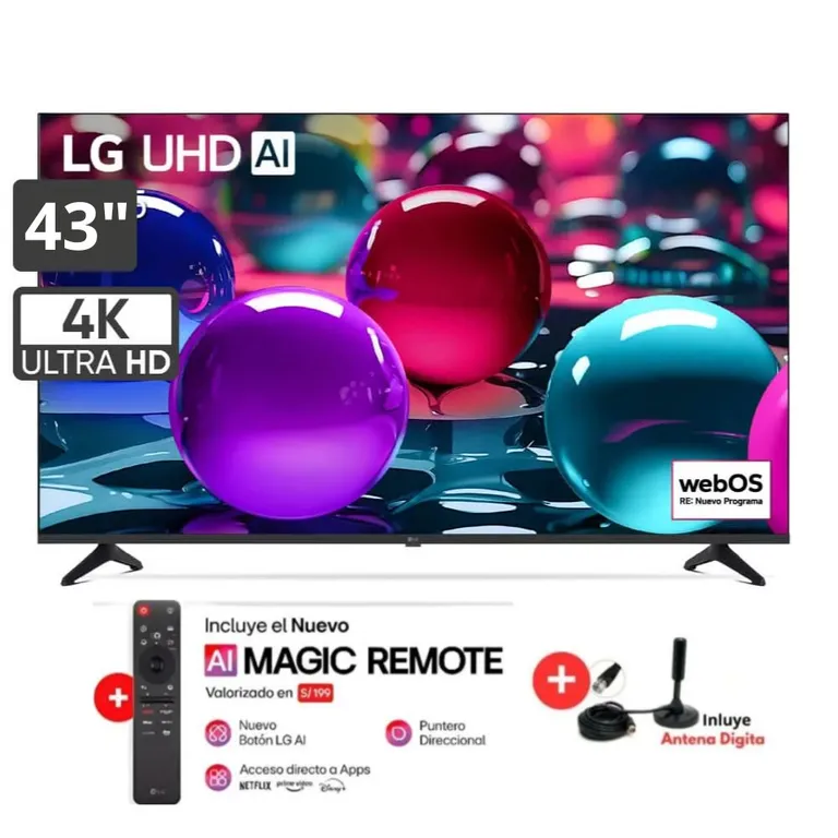 Televisor Smart UHD 43 pulgadas AI 4K 43UA7300PSB 2025 + Magic Remote + Antena Digital