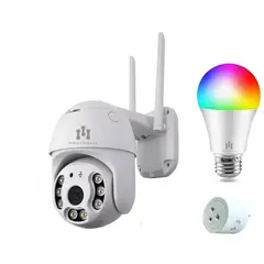 MADTRONIX - Pack Foco Enchufe Inteligente con Alexa y Google y Camara IP Exterior