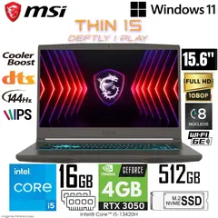MSI - Laptop THIN 15 B13UC Intel Core i5-13420H 16GB RAM 512GB SSD RTX3050-4GB 15.6" FHD - Cosmo Gray