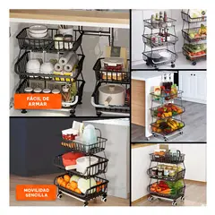 RYBIU IMPORT - Pack2 Cesta Resistente Movible 3 Niveles de Cocina Negro