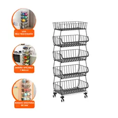 GENERICO - Pack2 Cesta con Ruedas 5 N en Negro Y+Regalo Stickers