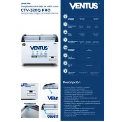 VENTUS - Congeladora Dual Tapa de Vidrio Curvo, 320 L, CTV-320Q PRO -