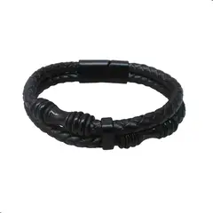 GENERICO - Pulsera Cuero Pu Trenzado Con Dije d Acero Hebilla Magnetico