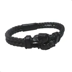 GENERICO - Pulsera Cuero Pu Trenzado Con Dije d Acero Hebilla Magnetico