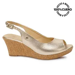 VIALE - Sandalia Peep Toe Casual SOFI-2606 Dorado Cuero