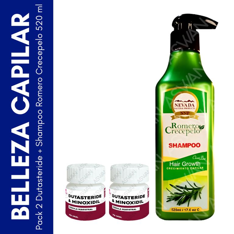 Pack 2 Dutasteride + Shampoo Romero Crecepelo 520 ml