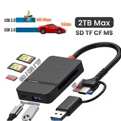 GENERICO - Lector de tarjetas 8 en 1 tipo C USB3.0 a SD TF CF MS
