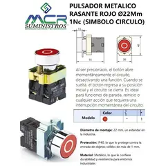 CHINT - INTERRUPTOR PULSADOR METALICO RASANTE ROJO SIMBOLO -0, Ø22Mm 1NC