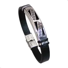 GENERICO - Pulsera Cuero De Microfibra Con Esclava De Acero Inoxidable