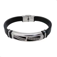 GENERICO - Pulsera Cuero De Microfibra Con Esclava De Acero Inoxidable