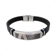 GENERICO - Pulsera Cuero De Microfibra Con Esclava De Acero Inoxidable