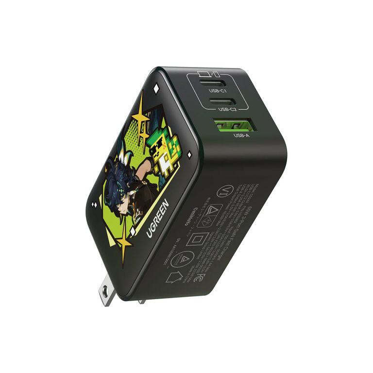 Cargador Rapido GaN 65W 3 Puertos Genshin Impact Negro 10334GI