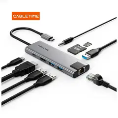 CABLETIME - HUB USB-C 9 EN 1 CON JACK DE AUDIO ETHERNET DE CARGA HDMI 4K
