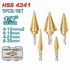 TOTAL TOOLS - Broca Escalonada Hex Hss4341 1/4 5 Piezas Total – TACSD2051