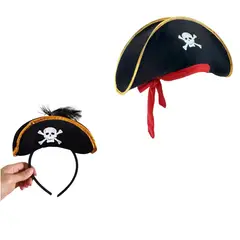 GENERICO - Set gorro y vincha pirata disfraz para parejas Halloween