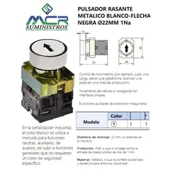 CHINT - INTERRUPTOR PULSADOR METALICO RASANTE BLANCO FECHA NEGRAS 22Mm 1Na